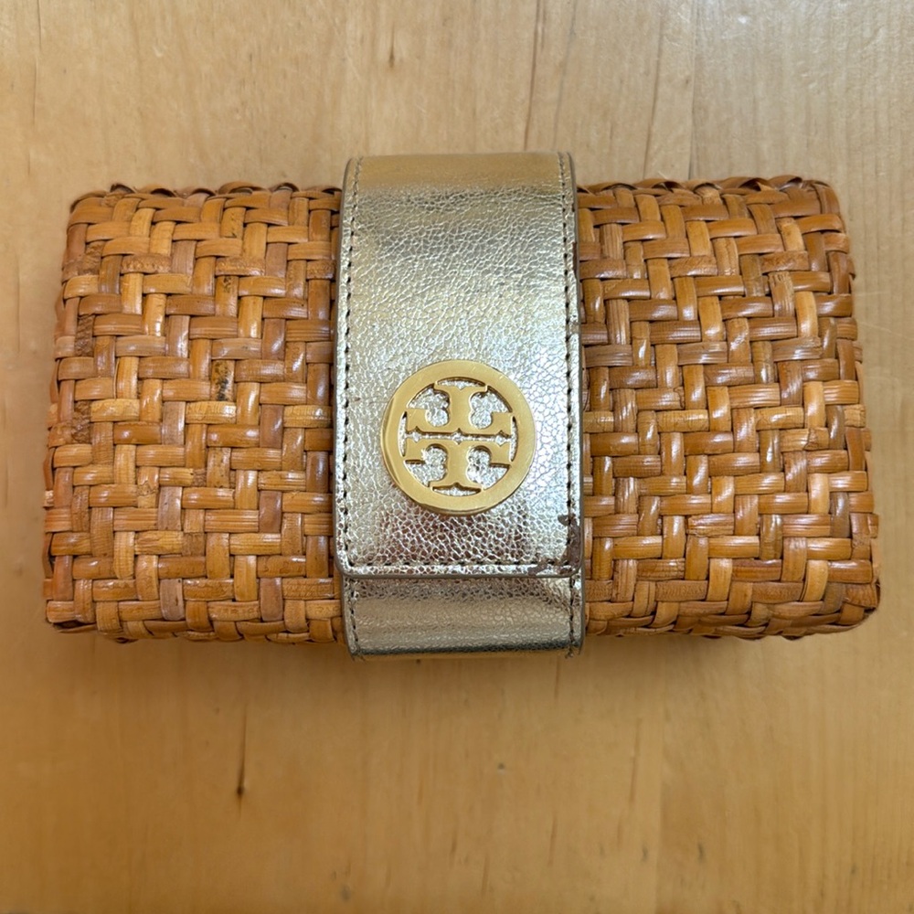 Tory Burch wicker clutch with removable chain strap